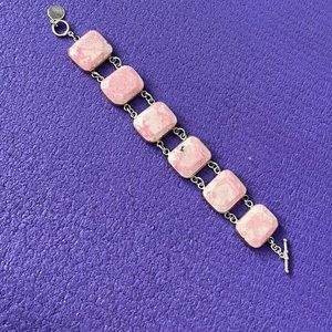 Pink opal and silver bracelet made in Peru. .95 silver casing and chain 9 inches